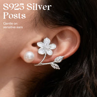 Elegant Flower & Pearl Stud Earrings