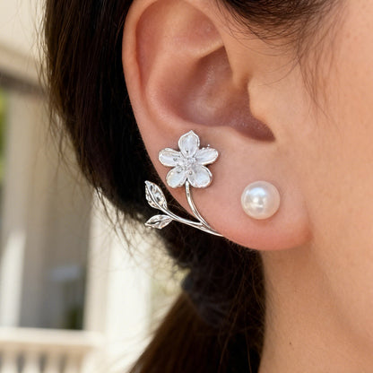 Elegant Flower & Pearl Stud Earrings