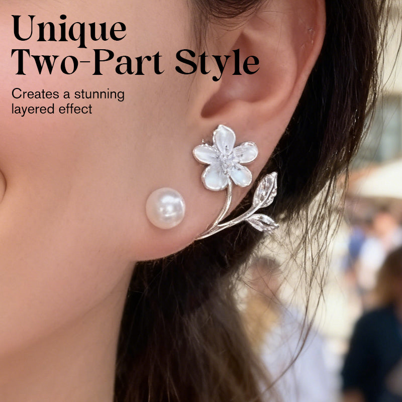 Elegant Flower & Pearl Stud Earrings
