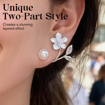 Elegant Flower & Pearl Stud Earrings
