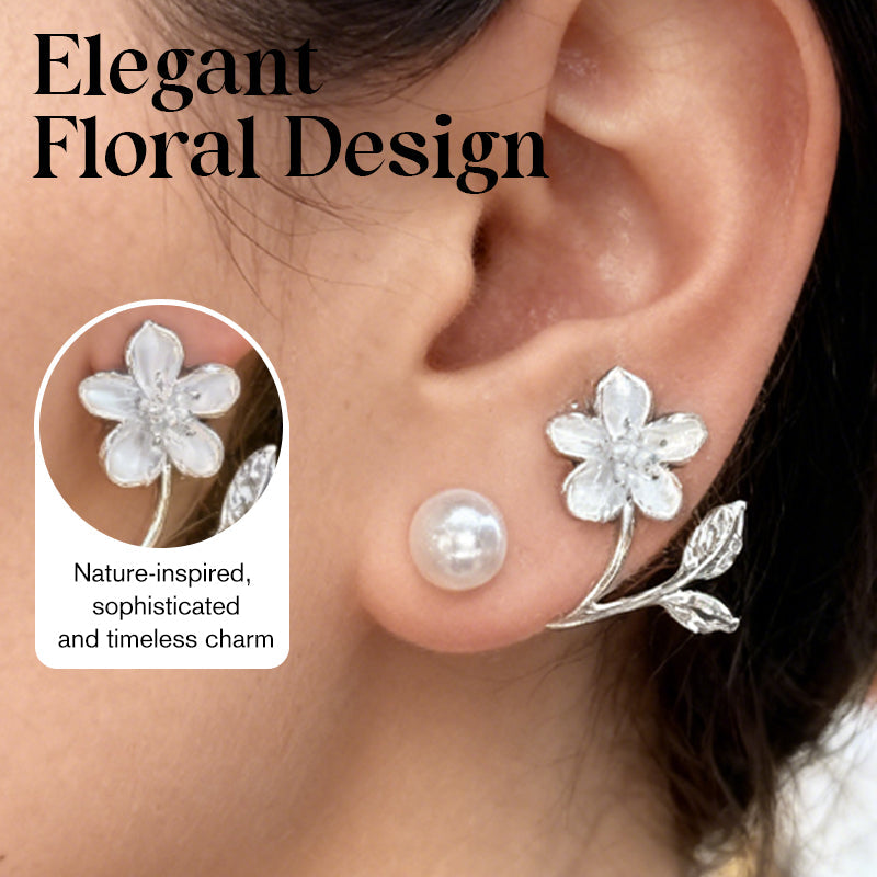 Elegant Flower & Pearl Stud Earrings