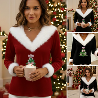 Elegant V-Neck Faux Fur Collar Christmas Pullover