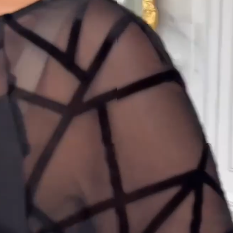 Elegant Black A-Line Dress with Mesh 3/4 Sleeve