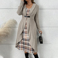 Women's Trendy Plaid Dress & Coat Two-Piece Set