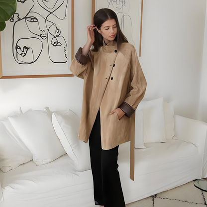 Women's Retro Flared Asymmetrical Button Trench Coat