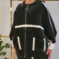 Women's Cozy Warm Hooded Jacket with Stripe Detail