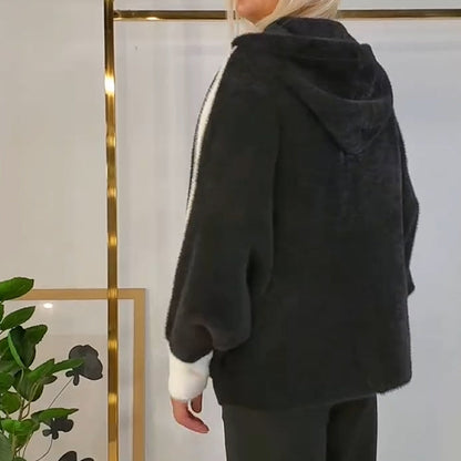 Women's Cozy Warm Hooded Jacket with Stripe Detail