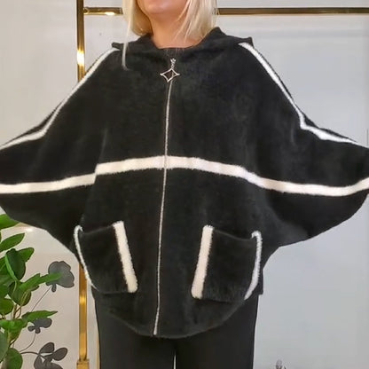 Women's Cozy Warm Hooded Jacket with Stripe Detail