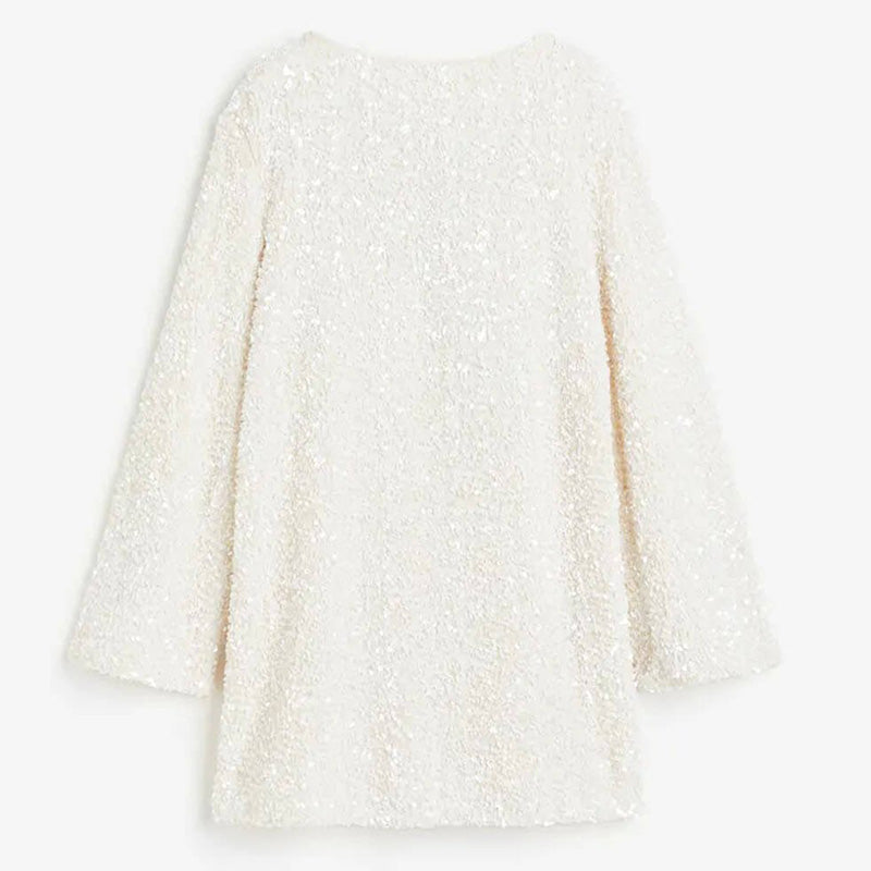 Gift Choice - Long Sleeve Loose Sequined Tie-back Dress