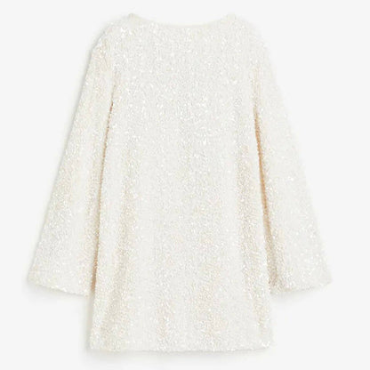 Gift Choice - Long Sleeve Loose Sequined Tie-back Dress