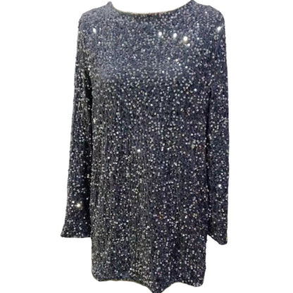 Gift Choice - Long Sleeve Loose Sequined Tie-back Dress