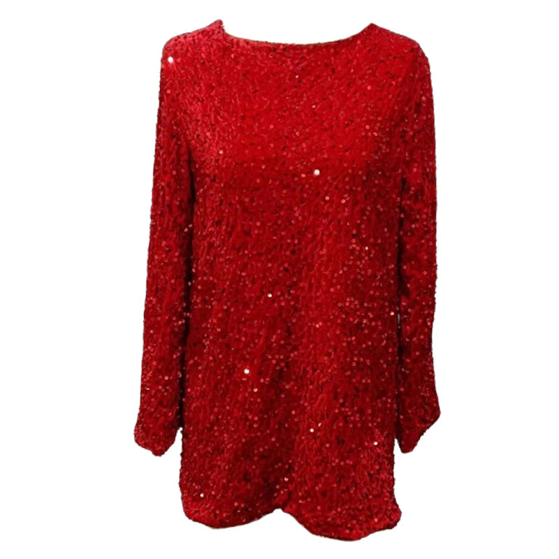 Gift Choice - Long Sleeve Loose Sequined Tie-back Dress