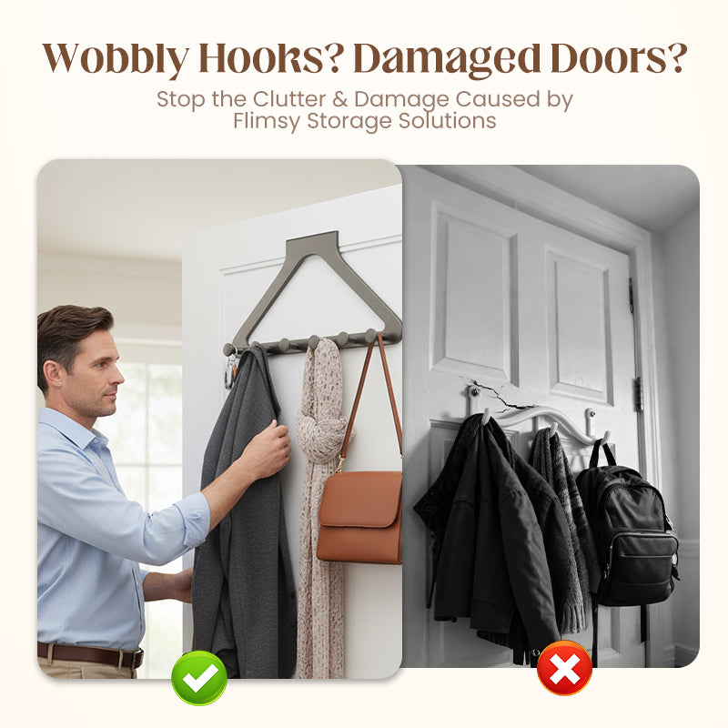 Porte-manteau à 6 crochets sans perçage à fixer sur une porte