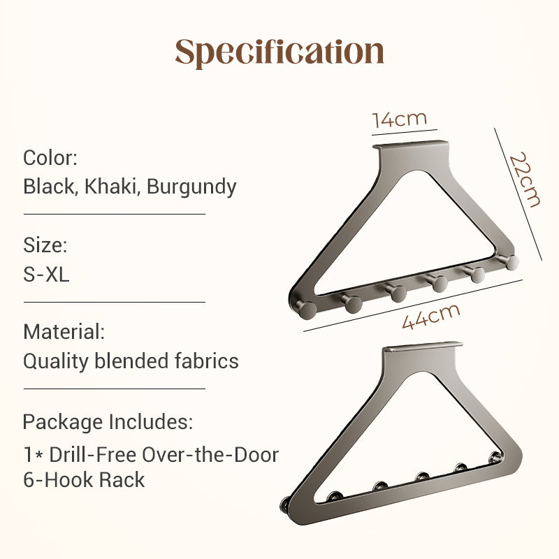 Porte-manteau à 6 crochets sans perçage à fixer sur une porte