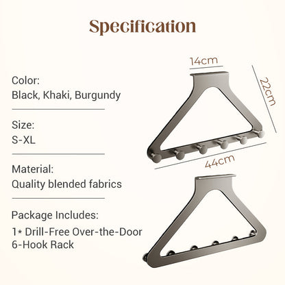 Porte-manteau à 6 crochets sans perçage à fixer sur une porte